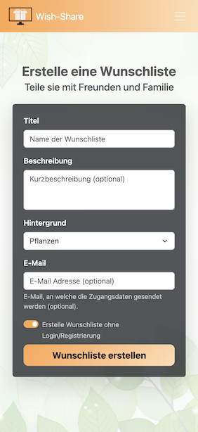 Schritt 1 auf dem Smartphone: Wunschliste anlegen