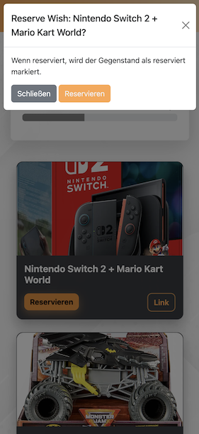 Schritt 4 auf dem Smartphone: Gäste reservieren Geschenke