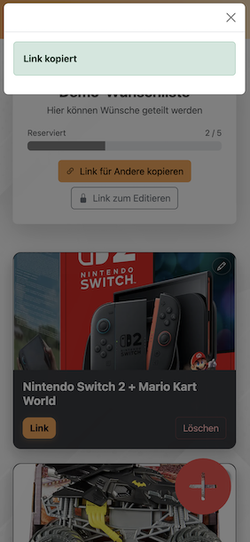 Schritt 3 auf dem Smartphone: Liste mit Familie und Freunden teilen